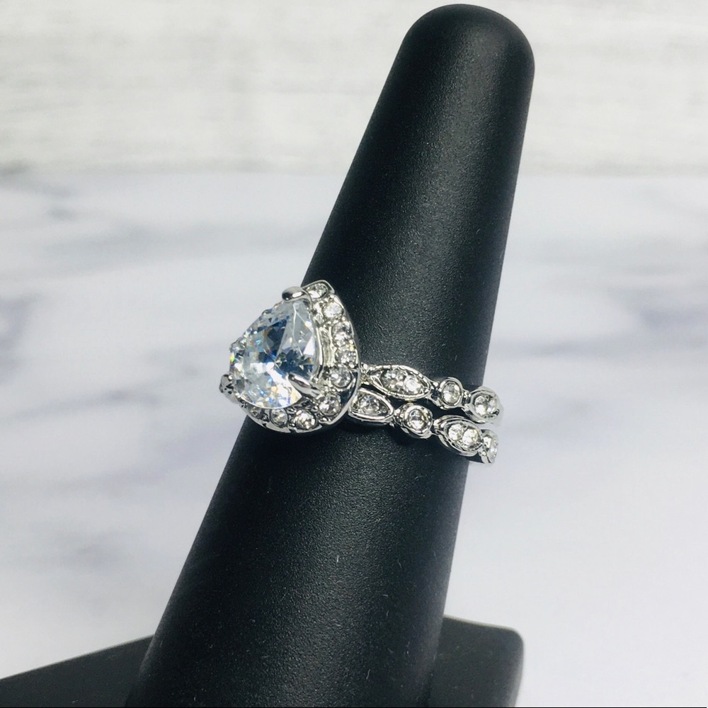 Two Piece Wedding Set White Topaz Ring Size 6